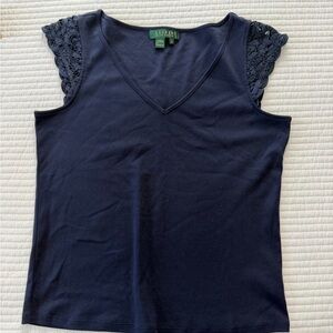 Lauren Ralph Lauren Dark Blue Tank with Lace Shoulders